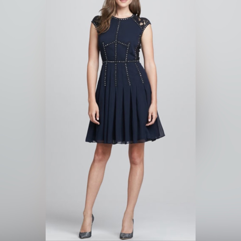 Rebecca Taylor Black Lace and Studded A-Line Dress - Size 2